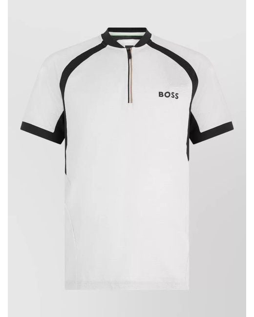Boss White Short-Sleeve Zip-Neck T-Shirt for men