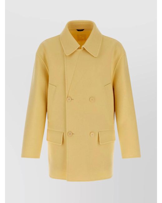 Fendi Yellow Double-Breasted Coat Notched Lapel for men