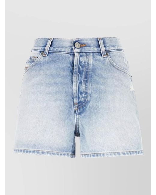 DIESEL Blue Denim Shorts Belt Loops Pockets Distressed Detailing