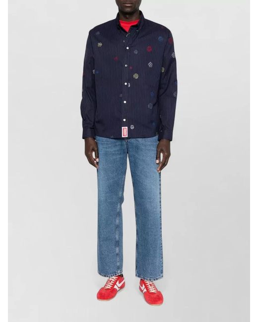 KENZO Blue Cotton Graphic Embroidered Shirt for men