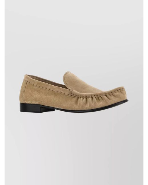 Miu Miu Natural Suede Loafers With Round Toe And Texture