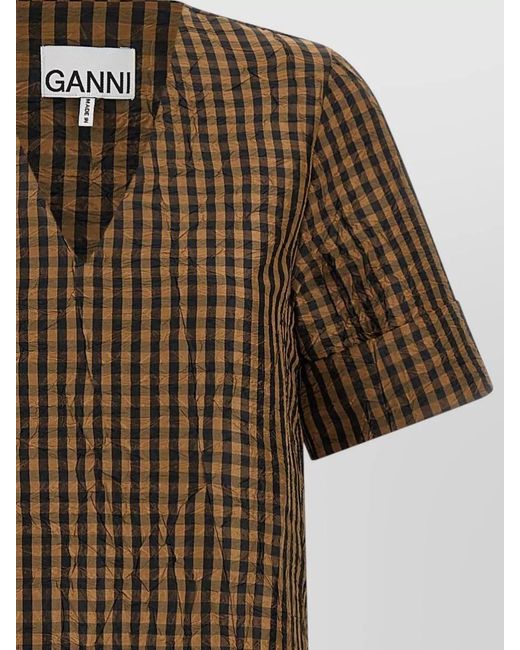 Ganni Natural Crinkled Taffeta Dress