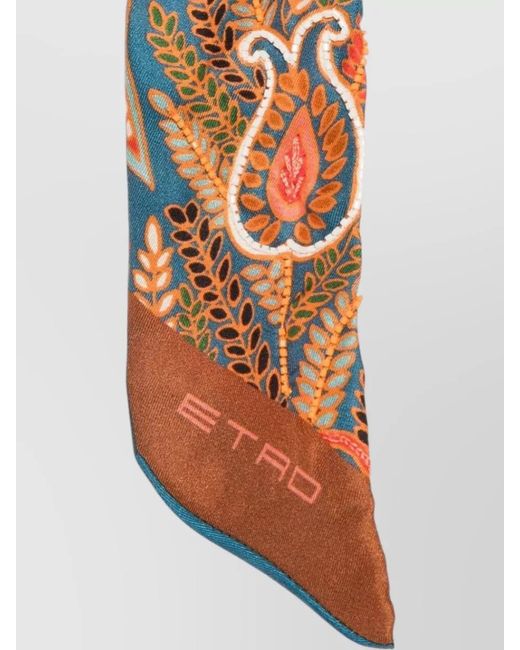 Etro White Paisley Hair Scarf Square Beaded Fringe Embroidery