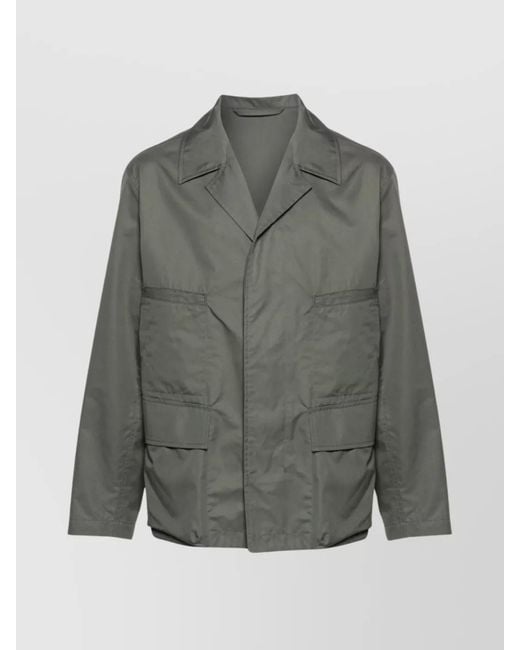 Lemaire Gray Cotton Blend Poplin Multipocket Overshirt for men