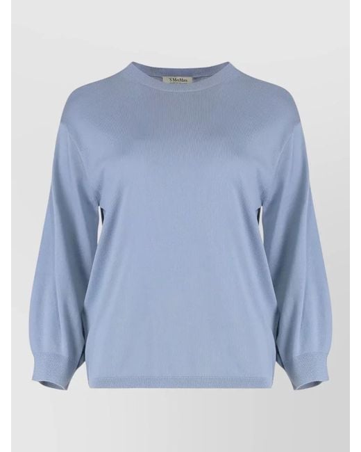 Max Mara Blue Amico Virgin Wool Crew Neck Sweater