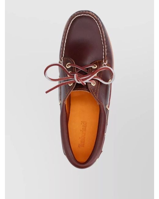 Timberland Brown Loafers Eyelet Accents Moc Toe Rubber Sole