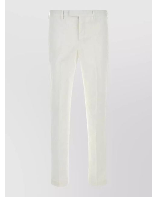 PT Torino White Stretch Cotton Tailored Slim Fit Pants for men