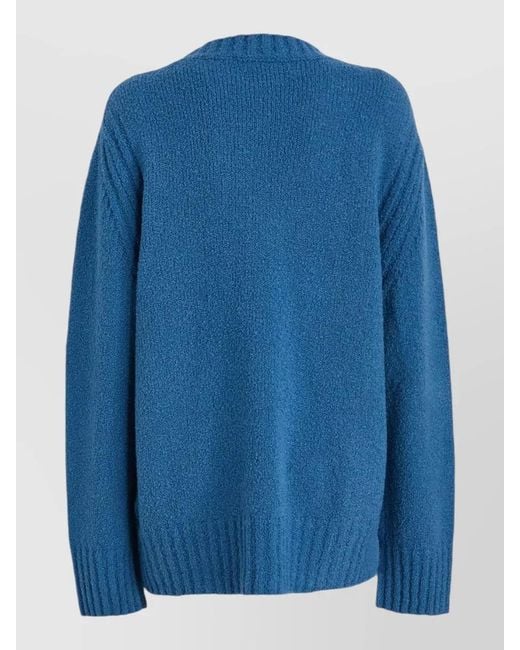 Del Core Blue Oversized Wool Blend Crewneck Sweater