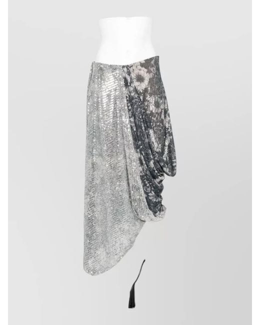Maison Margiela Gray High Waist Floral Sequin Draped Skirt