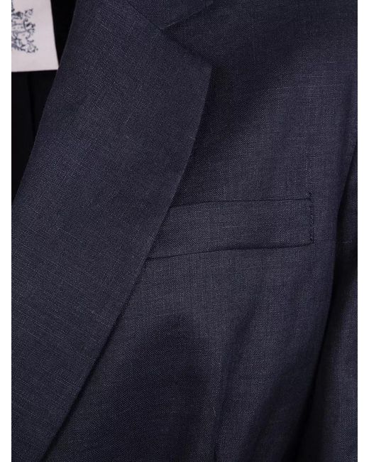 Semicouture Blue Linen Tailoring Jacket Belted Flap Pockets