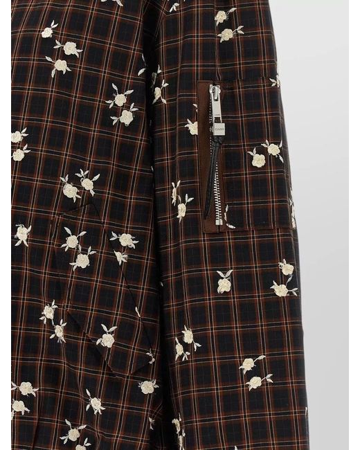 Ganni Black Check Flower Bomber Jacket Collared Hem