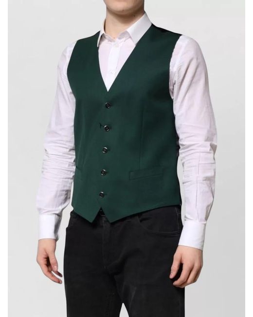 Dolce & Gabbana Green Virgin Wool V-Neck Waistcoat for men