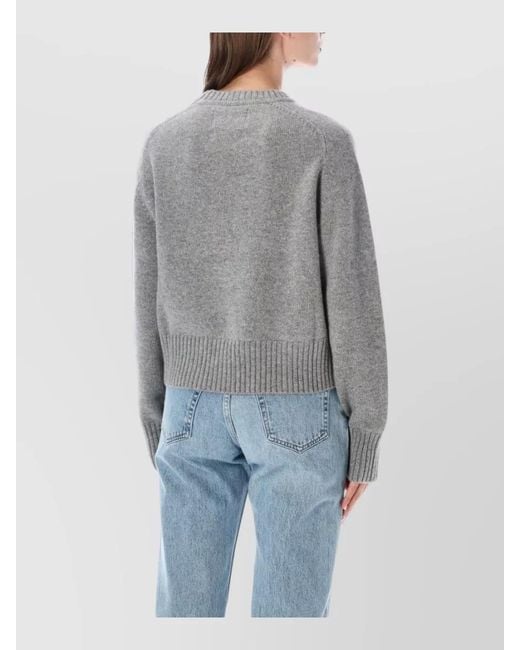 Extreme Cashmere Gray Knit Crew Neck Cropped Saddle Sleeve Jumper