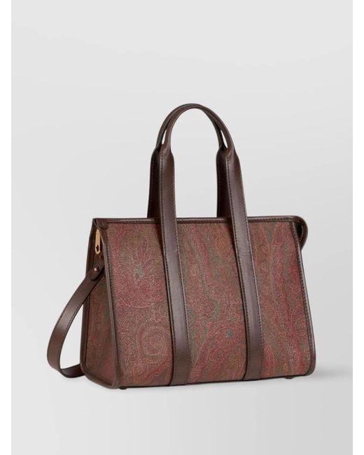 Etro Brown Canvas Tote Bag Paisley Print