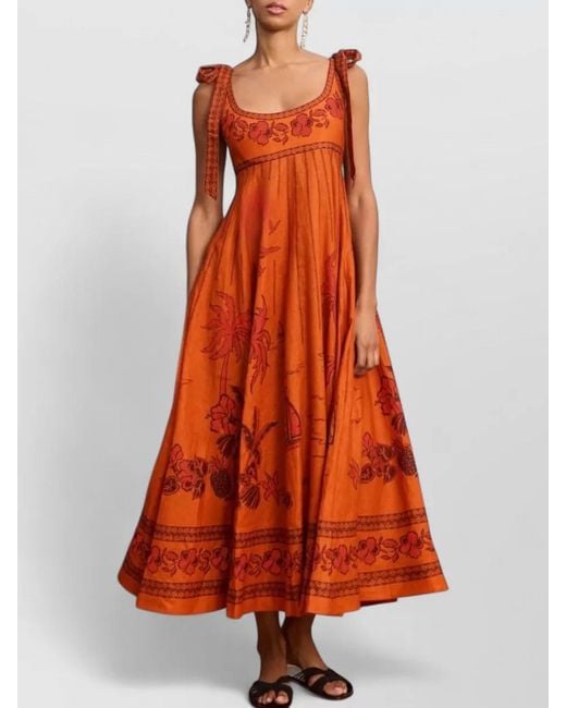 ALÉMAIS Orange Floral Beach Sundress Sleeveless A Line