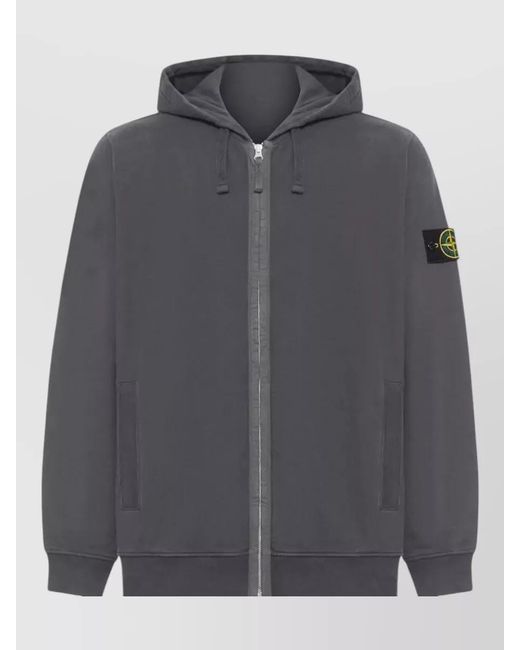 Stone Island Gray Hooded Zip Jacket Two Front Pockets for men