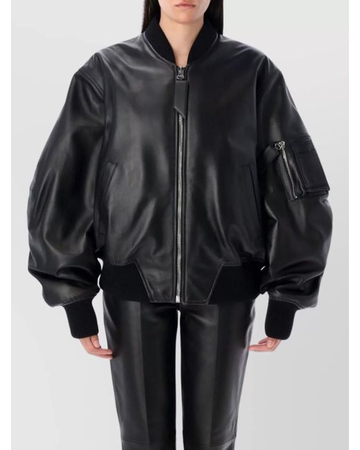 The Attico Black Anja Bomber Front Pockets