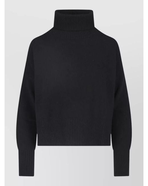 Ma'ry'ya Blue High Neck Cropped Knit Top Ribbed Trims