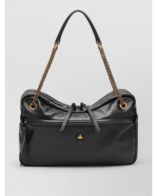 Vivienne Westwood Black Shoulder Bag Chain Strap Metal Eyelets Texture