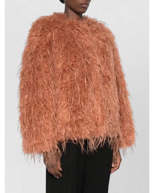 Forte_forte Brown Notched-Lapel Faux Fur Jacket