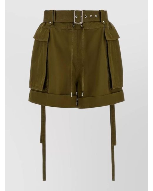 McQueen Green Cargo Shorts Belted Waist Adjustable Straps
