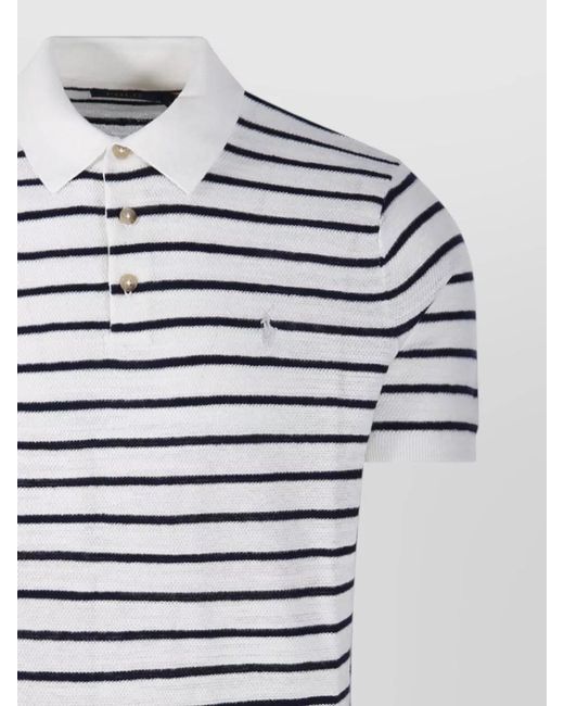 Ralph Lauren Blue Polo Shirt Short Sleeves Striped Ribbed Collar for men