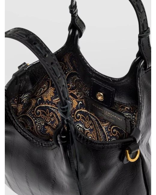 Gianni Chiarini Black Dua Textured Tote Bag Top Handles