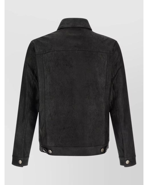 Giorgio Brato Black Leather Coat Long Sleeves Metal Buttons for men