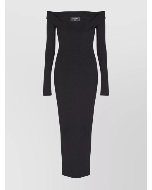 Balmain Black Double Collar Knit Zipped Midi Dress