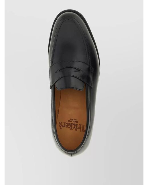 Tricker's Black Havard Penny Loafers Round Toe Leather Sole for men