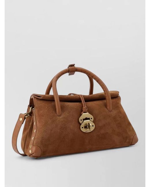 Zanellato Brown Leather Studded Shoulder Bag