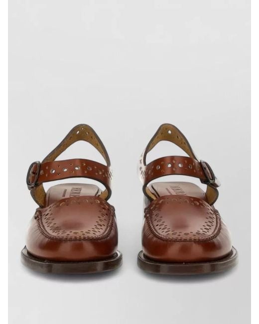 Hereu Brown Slingback Moccasin Sandals Block Heel Square Toe