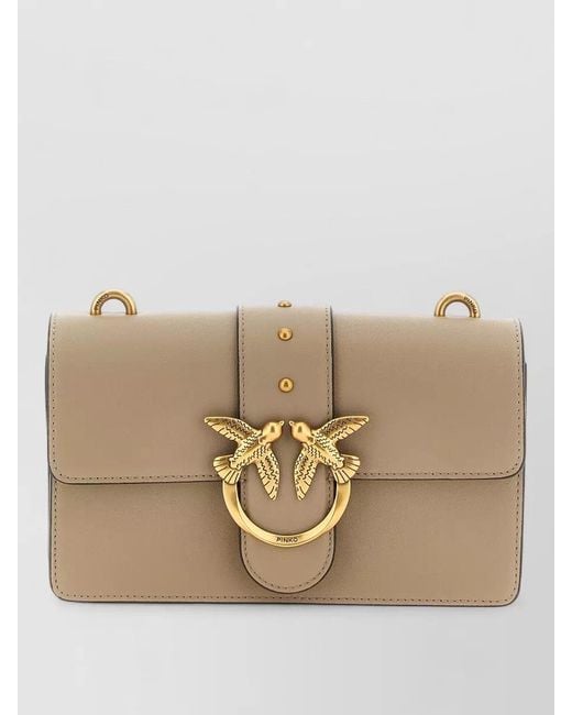 Pinko Natural Love One Leather Crossbody Bag Adjustable Strap