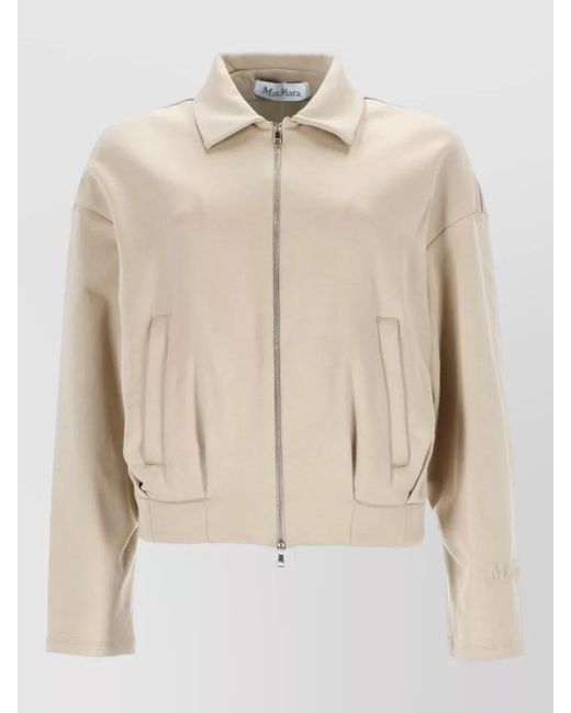 Max Mara Natural Silk Cotton Cropped Sweatshirt Collared Neck