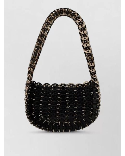 Rabanne Black Shoulder Bag Woven Design Scalloped Edge Chain