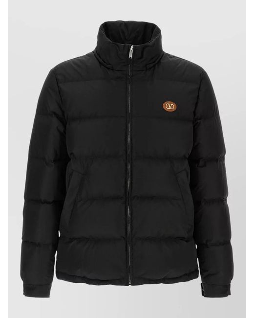 Valentino Garavani Black Vlogo Signature Down Jacket Hooded Collar for men