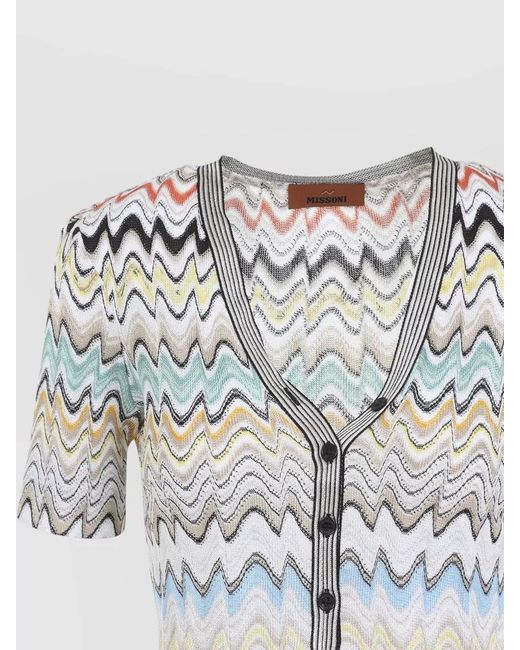 Missoni Gray Metallic Knit Slim-Fit V-Neck Short-Sleeve Top