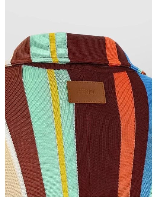 Fendi Blue Striped Poncho Fringes Detail Round Collar