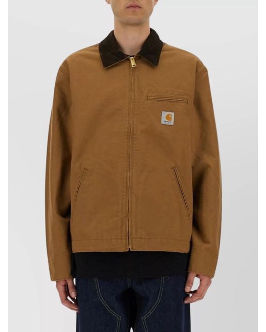Carhartt Brown "Detroit" Jacket With Contrast Collar And Front Pockets (Summer) for men