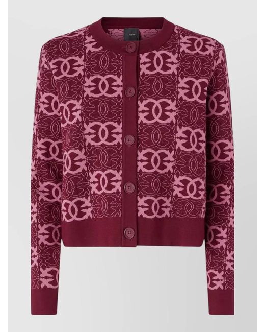 Pinko Red Knit Cardigan Long Sleeves Ribbed Cuffs Hem