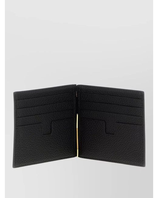 Tom Ford Black Hammered Leather Card Holder for men