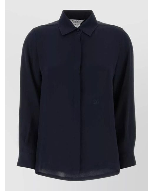 Max Mara Blue Silk Geranio Shirt Long Sleeves Straight Collar for men