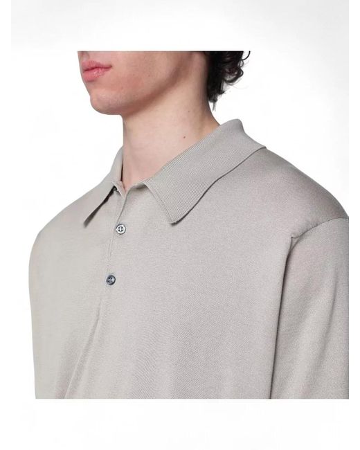 John Smedley Gray Shirt Polo Collar Short Sleeves Ribbed Cuffs for men