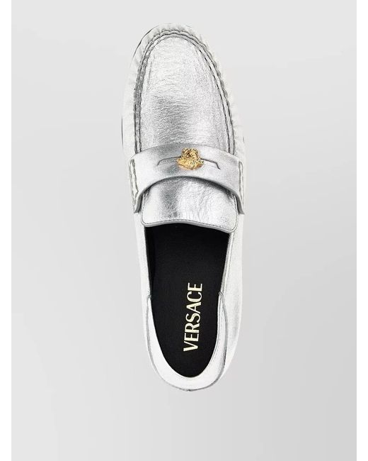 Versace White Leather La Medusa Loafers