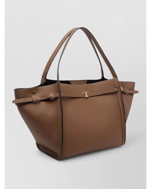 Tod's Brown T Medium Leather Structured Shoulder Tote