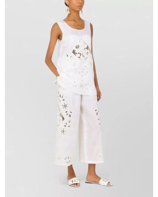 Dolce & Gabbana White Linen Short Trousers Cut Out Embroidery