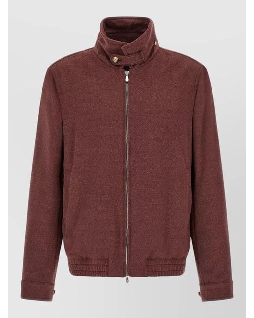 Brunello Cucinelli Red Virgin Wool Beaver Bomber Jacket for men