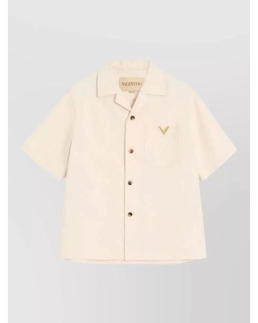 Valentino Natural Short Sleeve Shirt Denim Notched Collar Pocket for men