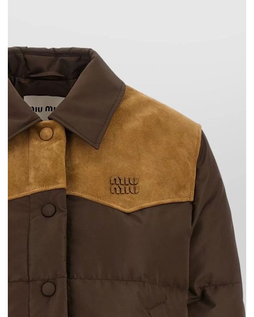 Miu Miu Brown Down Jacket Crust Leather Top Drawstring Hem