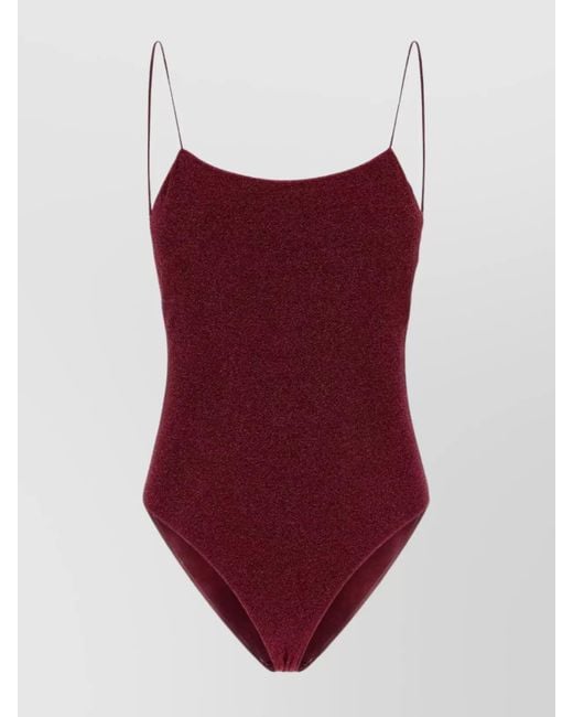 Oseree Red Shimmering Low Back Swimsuit With Scoop Neckline